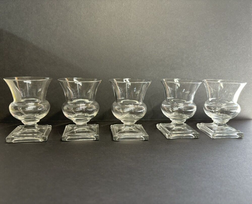 SET OF 5 DUNCAN & MILLER Alden GLASS Juice Oyster Fruit Cocktail Square Pedestal
